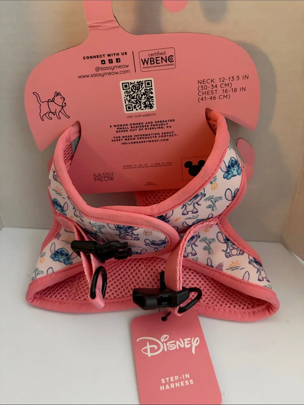 Disney Sassy Meow Pink Stitch Print Cat Harness